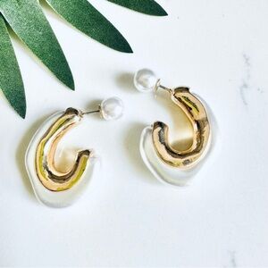 Irregular Faux Pearl Gold Earrings Stud Pearl Back Hoop Boho Gift Jewelry NEW